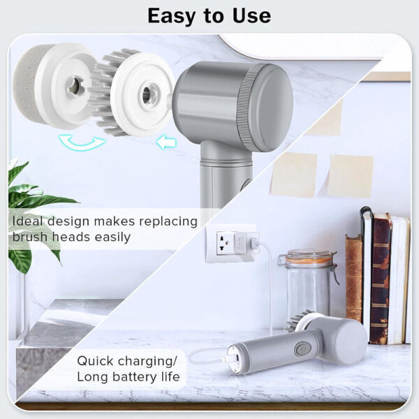Rechargeable Electric Cordless Cleaning Brush Spin Scrubber Turbo Scrub Cleaner - Image 4