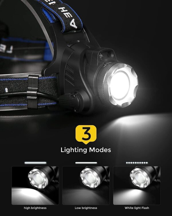 T6 Headlamp Rechargeable 350000LM LED Zoom Headlight Head Torch USB Line - Image 6