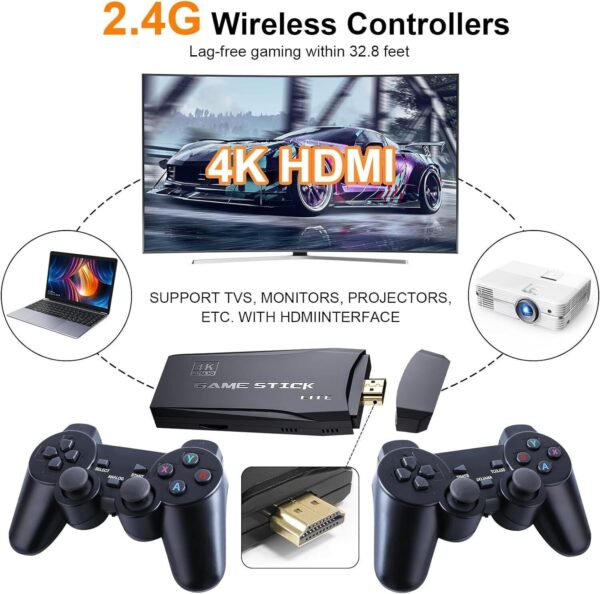 4K HDMI Retro Game Stick Console Plug Play 20000- Games 2 Wireless Controllers - Image 6