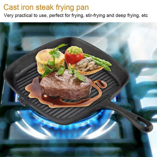 Cast Iron Steak Frying Pan Food Meals Gas Induction Cooker Cooking Pot Kitchen Cookware - Image 7