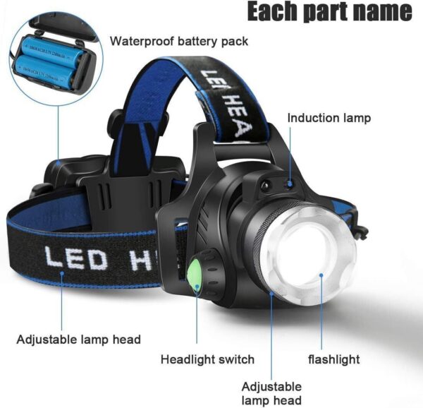 T6 Headlamp Rechargeable 350000LM LED Zoom Headlight Head Torch USB Line