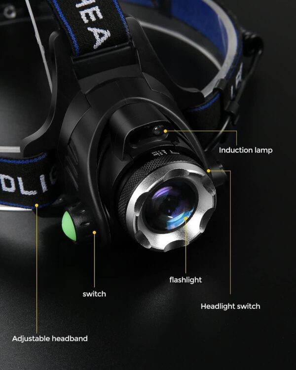 T6 Headlamp Rechargeable 350000LM LED Zoom Headlight Head Torch USB Line - Image 4